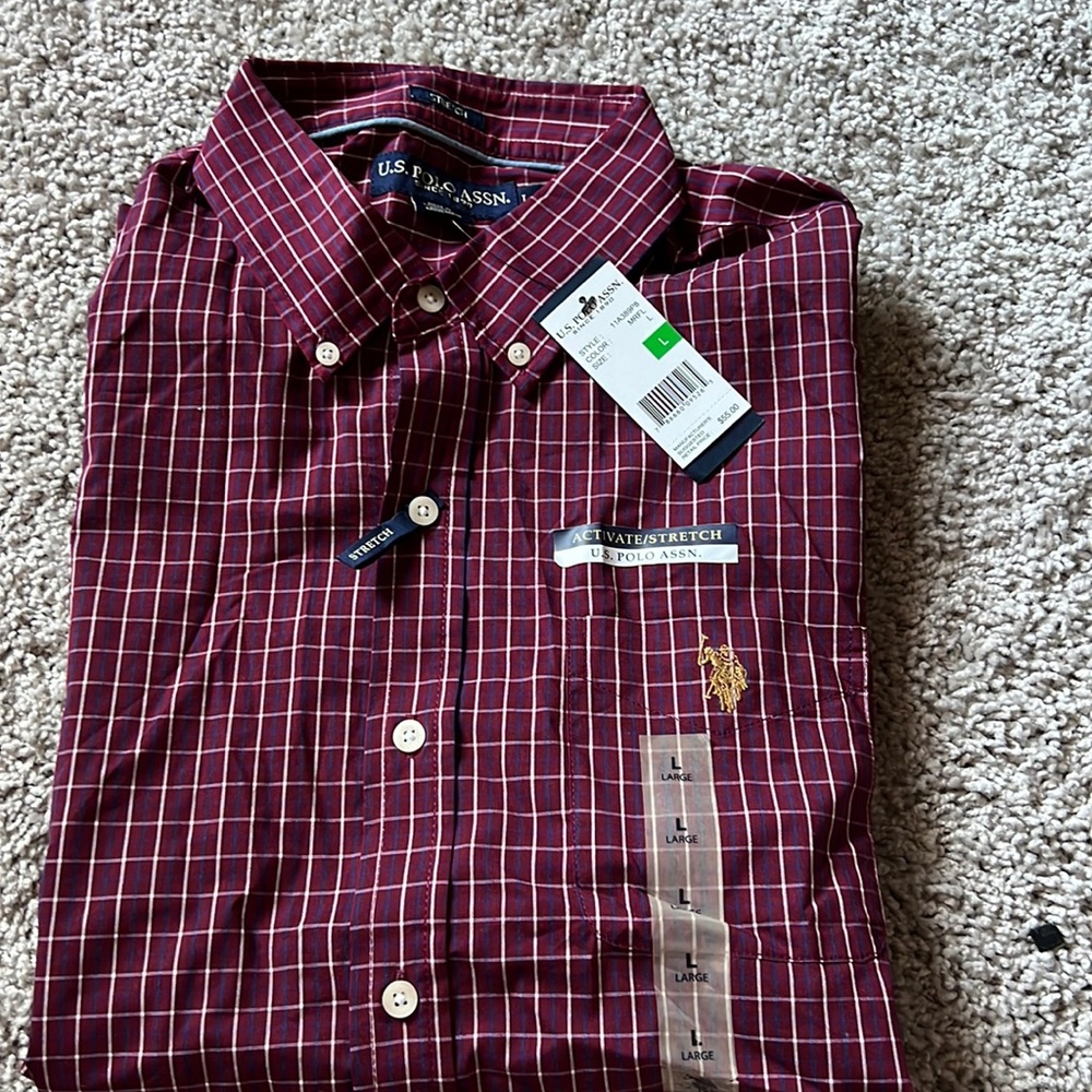 US Polo Association plaid Button Down Mens Shirt Large